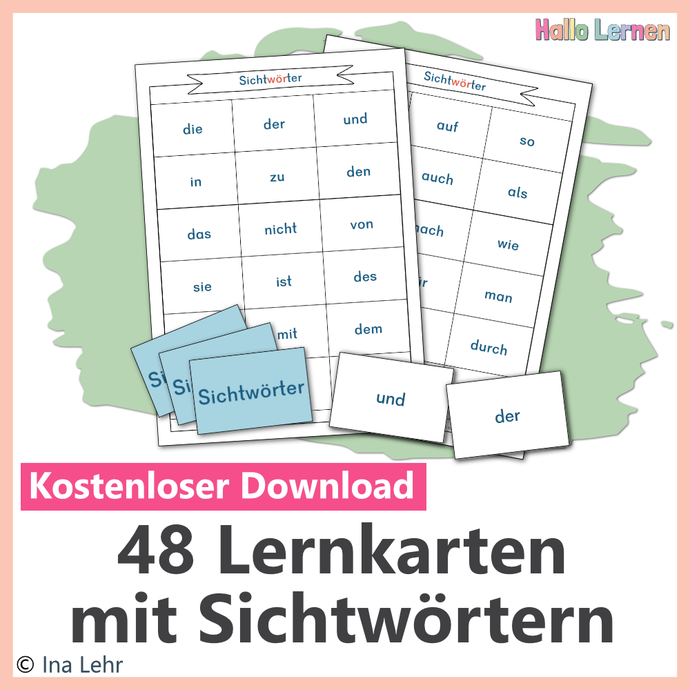48 Lernkarten mit Sichtwörtern | Freebie | Hallo Lernen