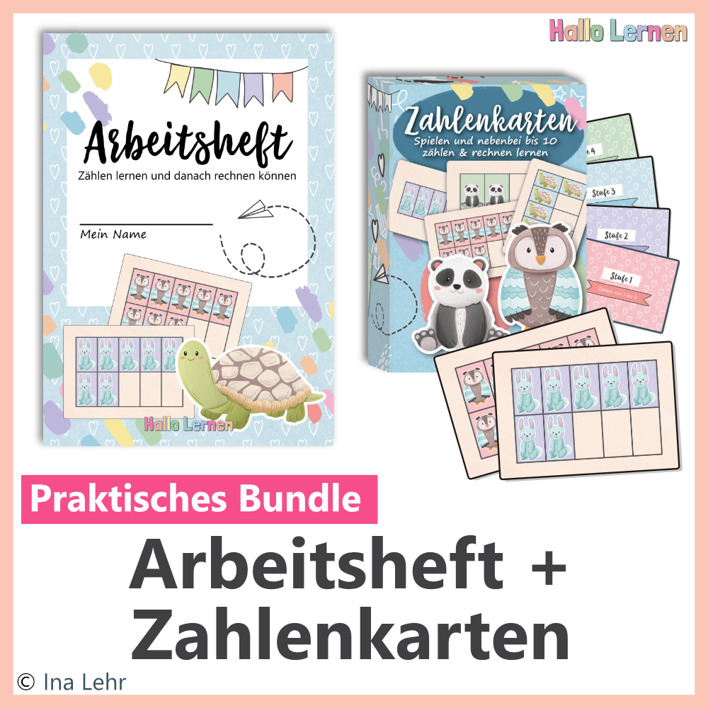 Arbeitsheft + Zahlenkarten | Begleitmaterial zum Onlinekurs "Zählen Lernen" | Hallo Lernen